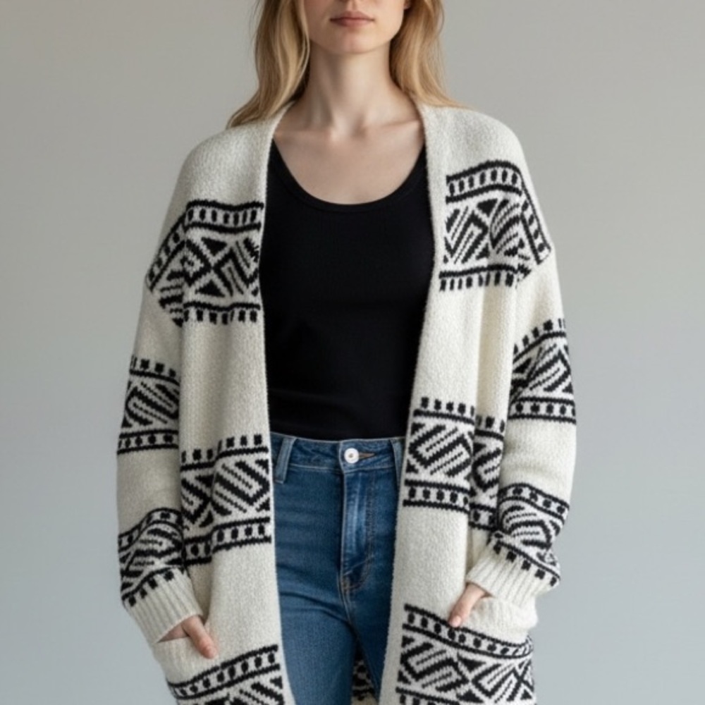Joie Black and Cream Patterned Cardigan